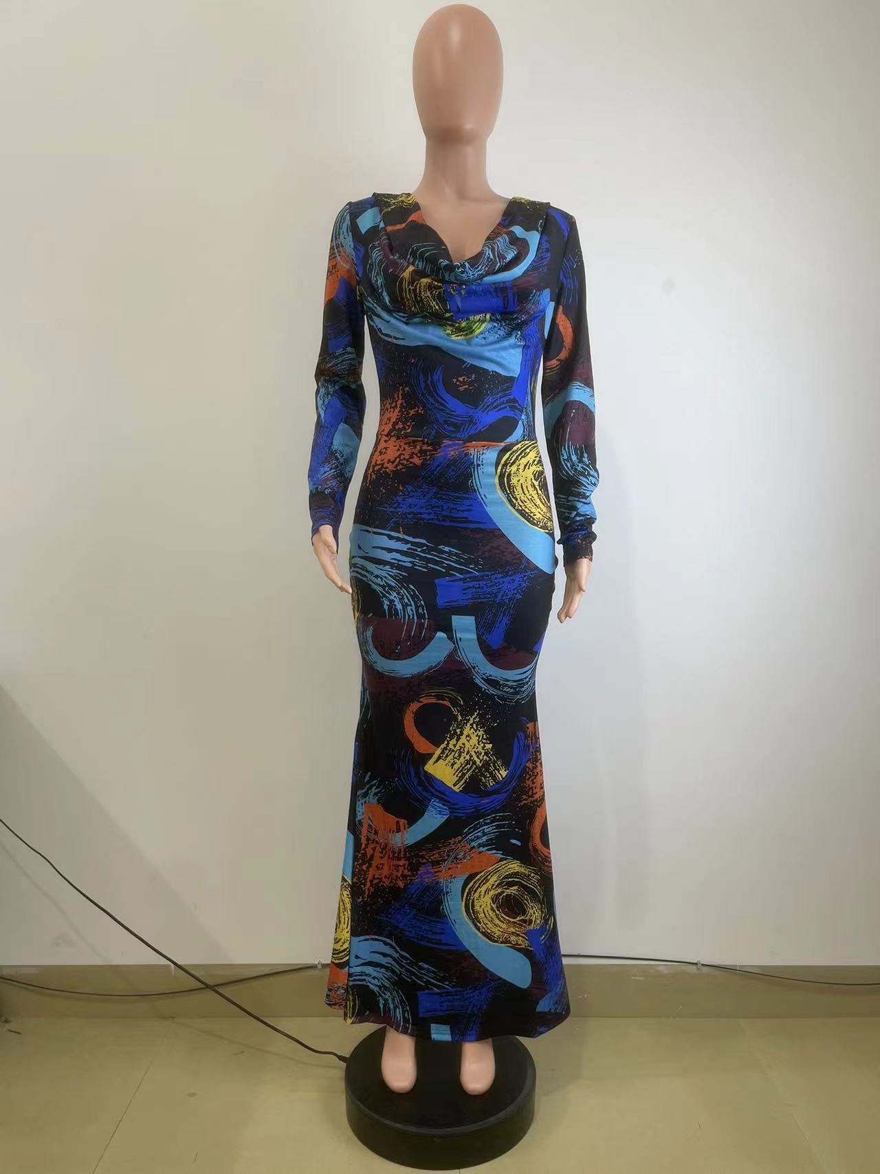 Women Printed Long Sleeve Bodycon Dress 10