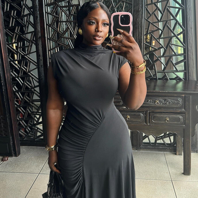 Women's Solid Color Round Neck Sleeveless Casual Chic Irregular Dress 4