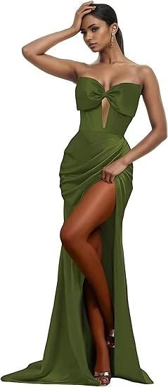 Sexy Hollow Strapless Long Solid Color Slit Prom Evening Dress（Processing time need 3-6 days） 16