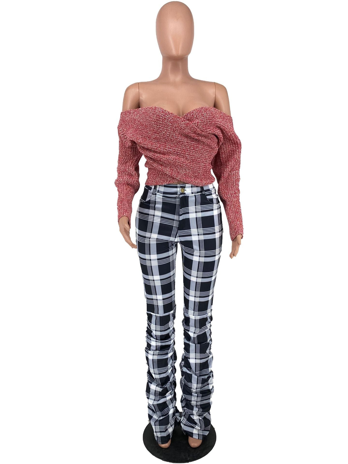 Women Backless Off Shoulder Long Sleeve Sweater 14