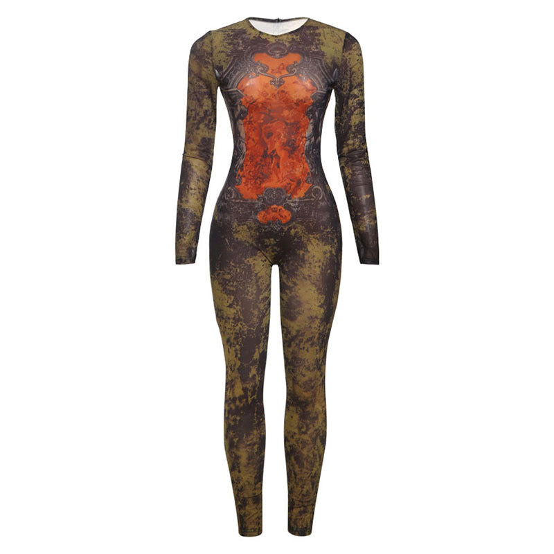 Women autumn sexy street print long sleeve jumpsuit 7
