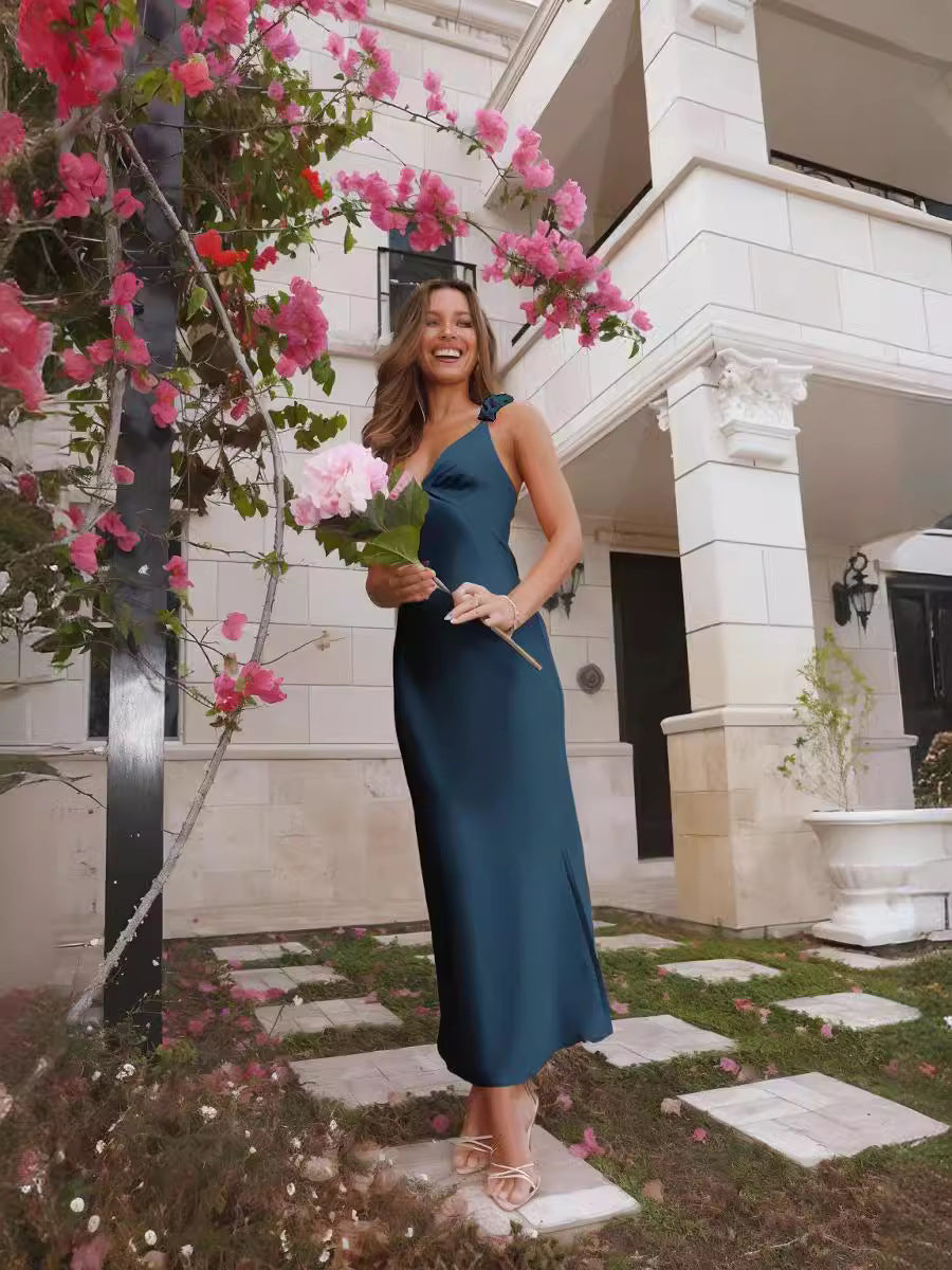 Women bow tie strap dress Sexy Backless Evening Dress