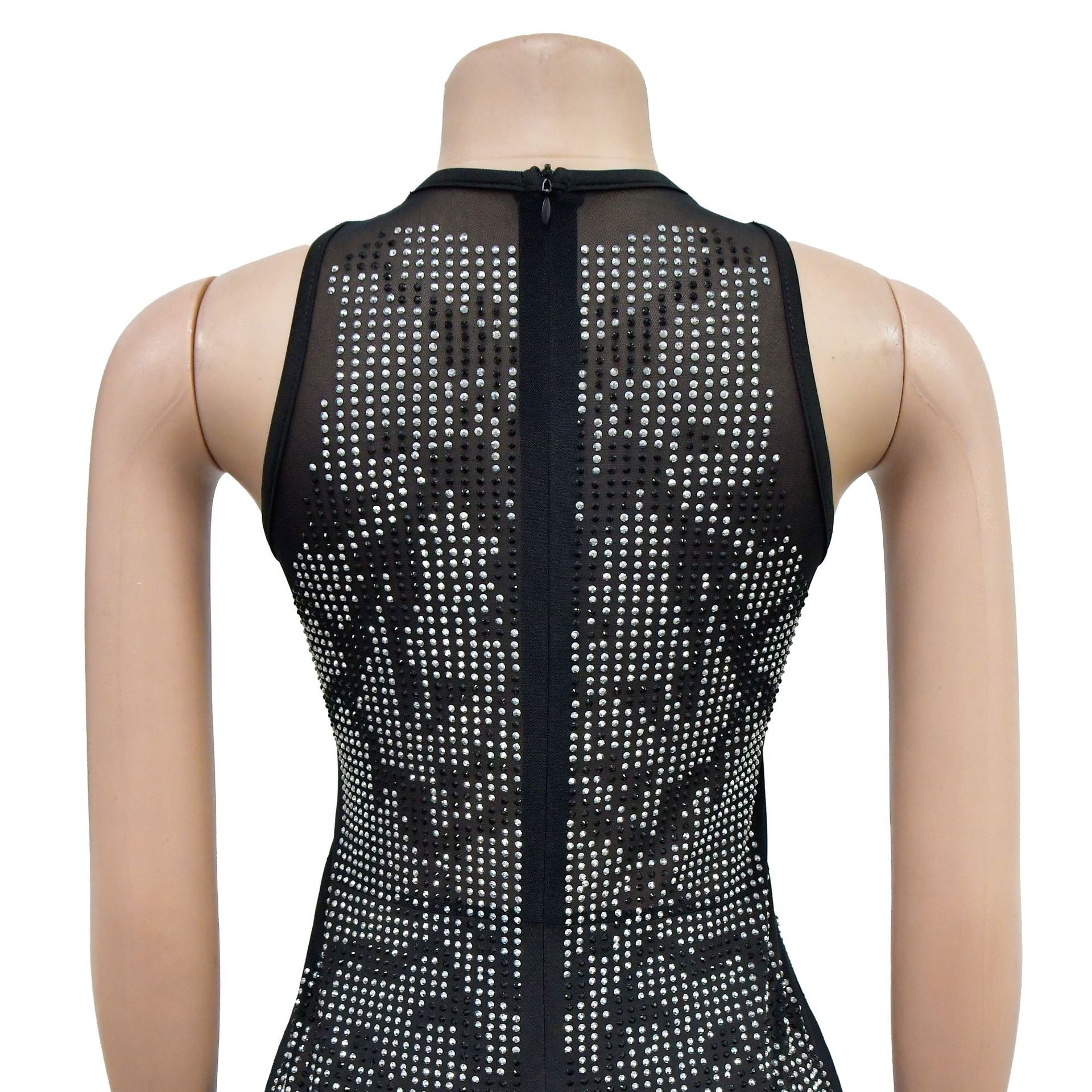 Women Solid mesh Beaded Hollow Bodycon Dress 19