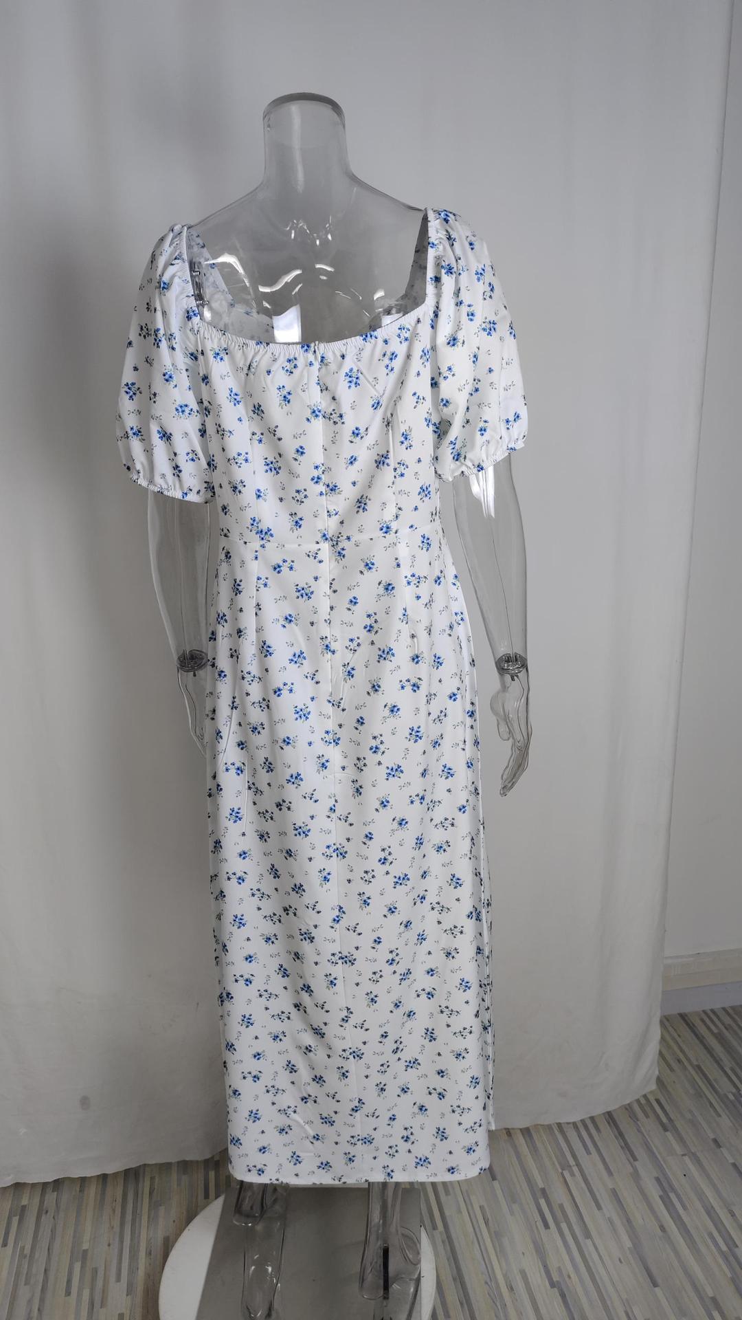 Women's Clothing Sexy V-neck Puff Sleeves French Elegant Floral Dress 13