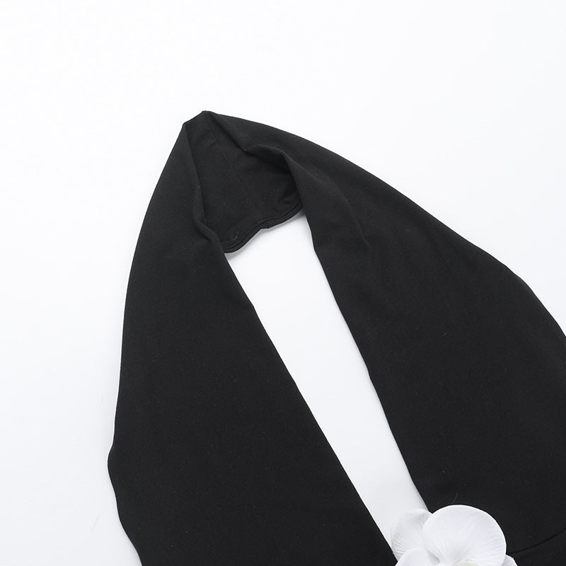 Women's Fashion Summer Set High Waist Solid Color Shorts and Halter Neck Flower Top 11