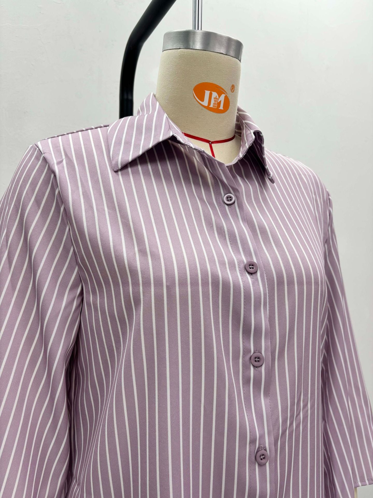 Plus-size African Women casual turndown collar striped shirt and wide-leg pants two-piece set 9