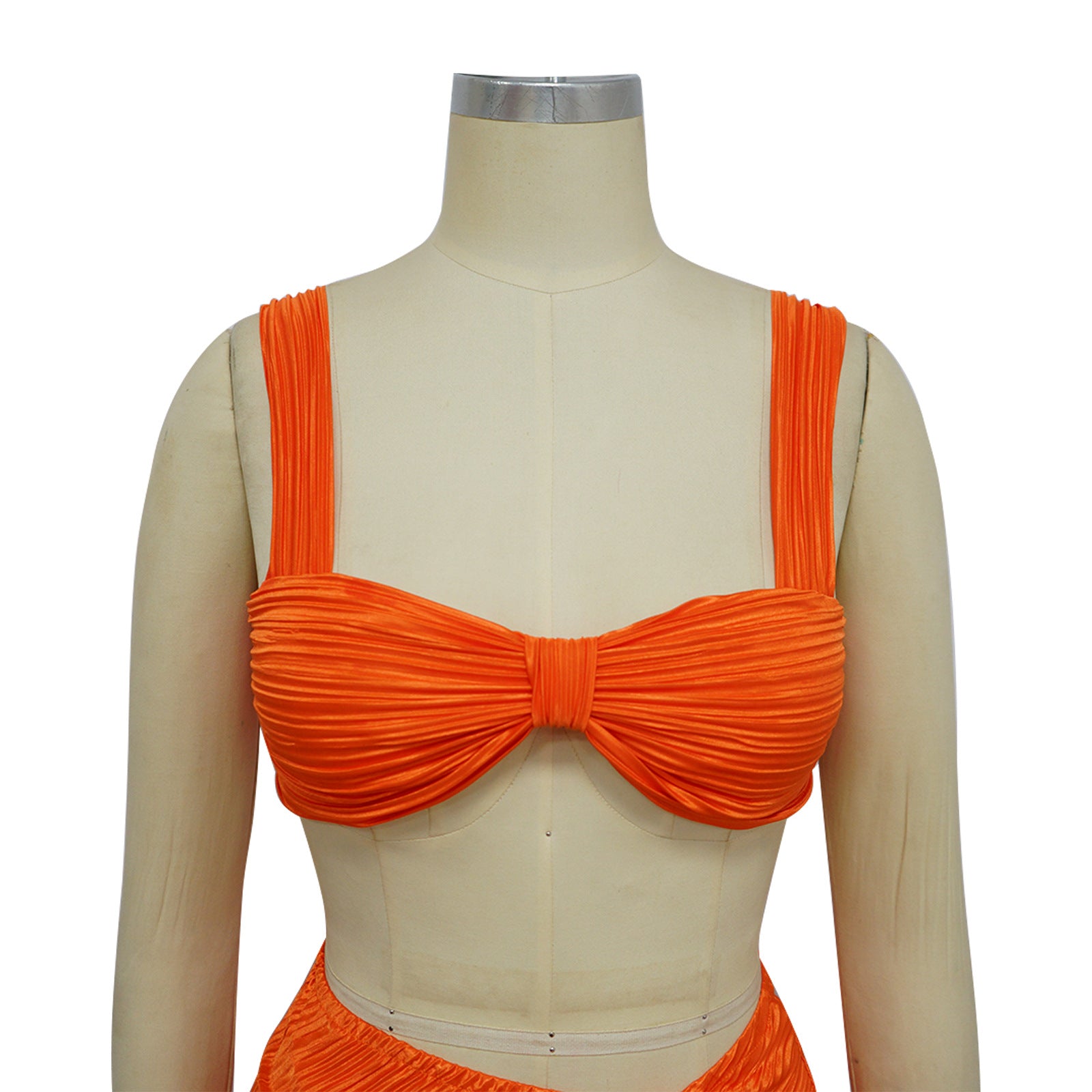 Pleated Sexy Low Back Camisole Top Split Pleated Skirt Set 18