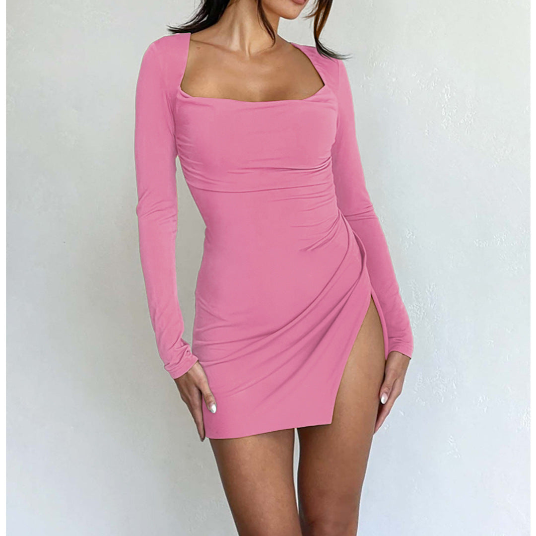 Women Sexy Backless Lace-Up Slit Long Sleeve Dress 6