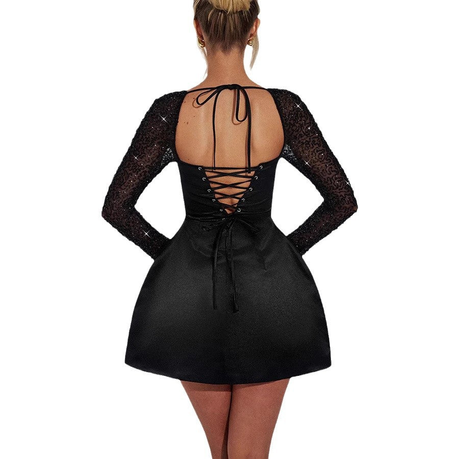 Women Summer Sequined Long Sleeve Dress 7