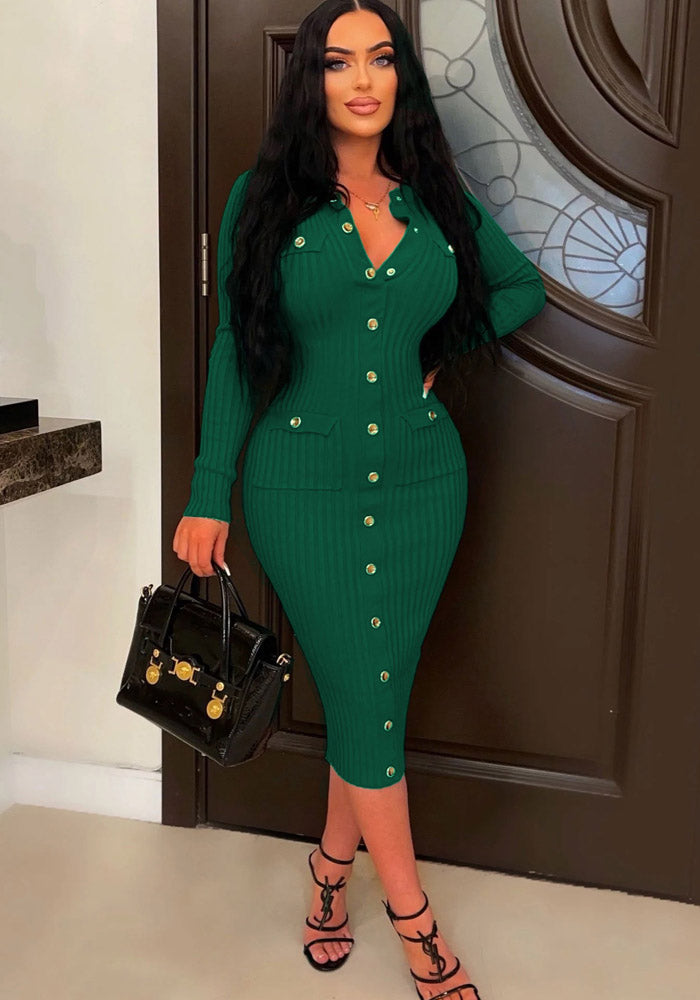 Sexy Slim Fit Solid Color Ribbed Long Bodycon Dress