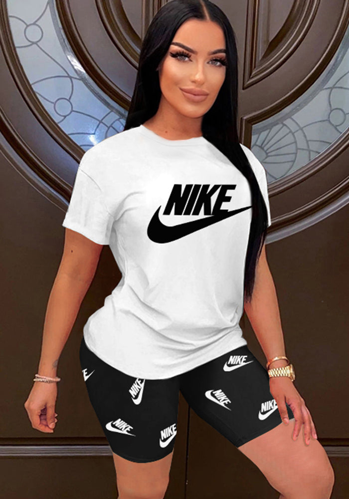 Women spring and summer Casual printed short-sleeved Top and shorts two-piece set