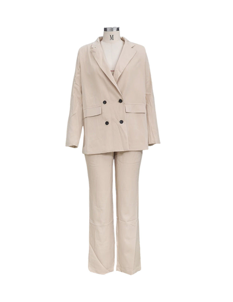 Fall Women Chic Solid Suit And Pants Two Piece 14