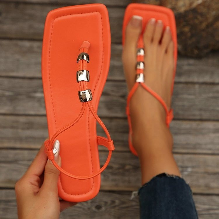 Women's Flip Flops Metal-Decorated Beach Sandals 9