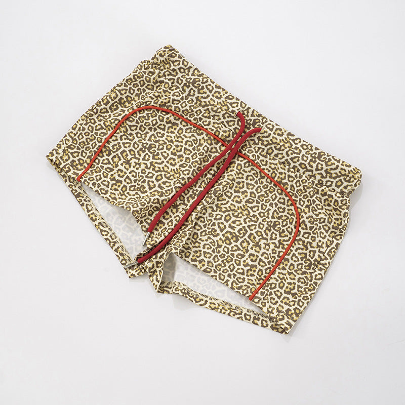 Women's Leopard Print Color Block Long Sleeve Zipper Coat Drawstring Shorts Two-Piece Set 18