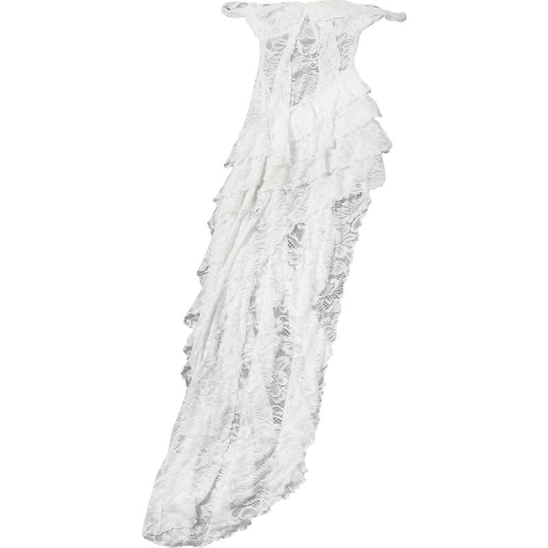 Summer Women's Sexy Lace See-Through Irregular Strapless Dress 15