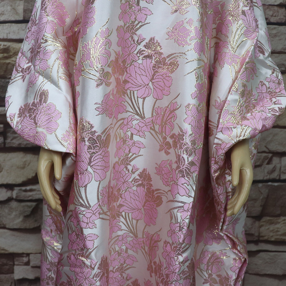 African Mother Loose Long Gown Bubu Bat Sleeves Robe Dress With Headscarf 7