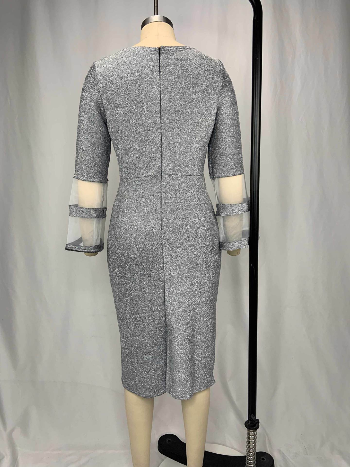 Plus Size Women Elegant V-Neck Mesh Maxi Dress 9