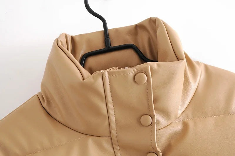 Leather Casual solid color leather cotton-padded Stand Collar jacket 34