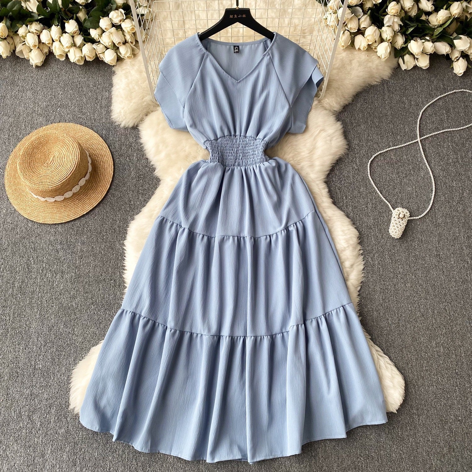 Women vintage pleated Long Dress 17