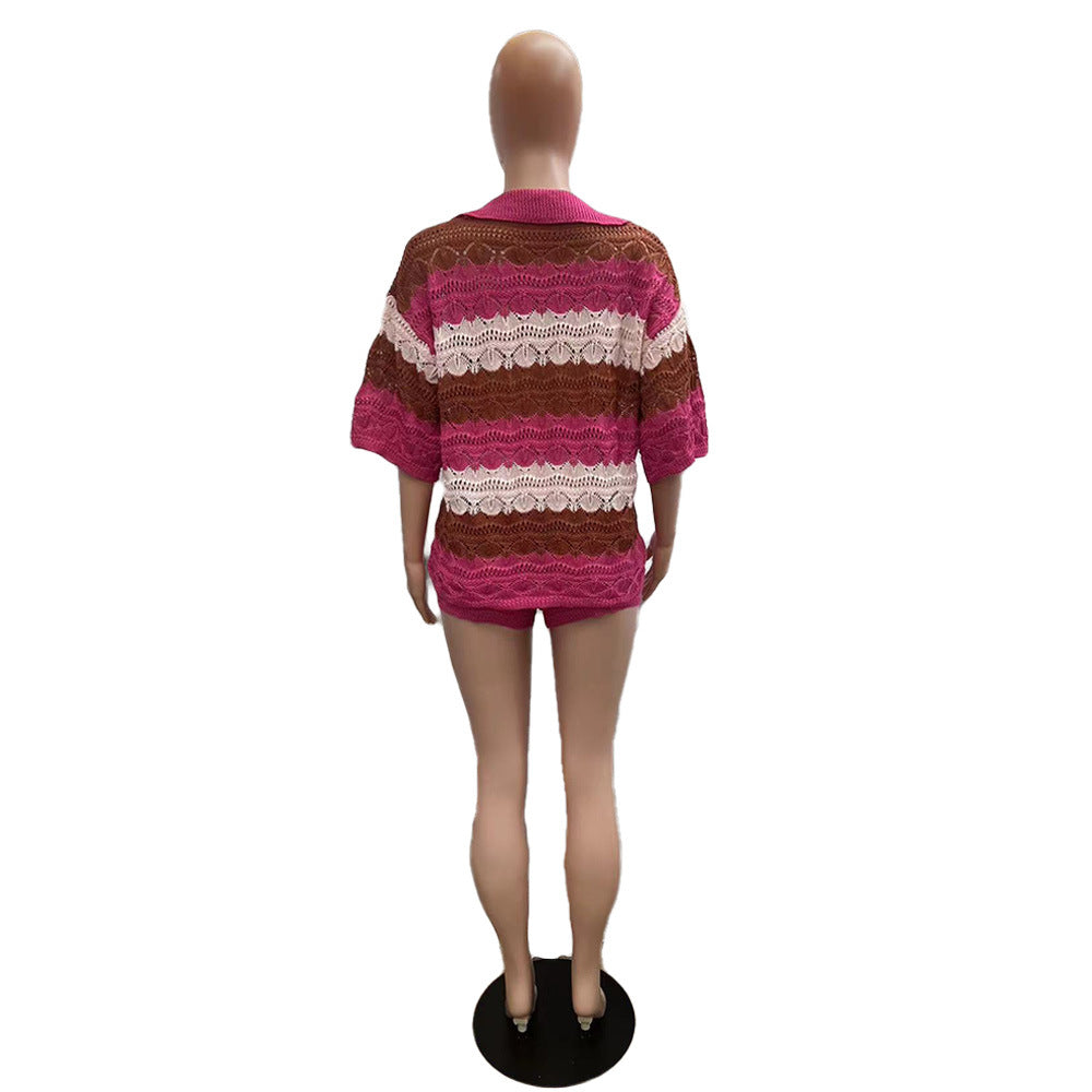 Women striped sweater and Shorts Two-piece Set 8