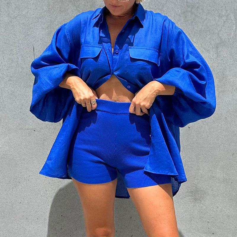 Spring Summer Women's Fashion Solid Color Linen Loose Turndown Collar Top Shirt