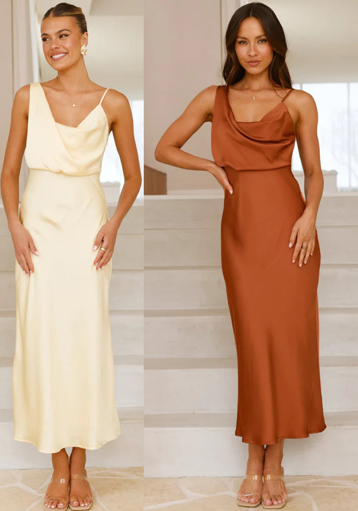 Women Summer Solid Satin Suspender Sexy Dress