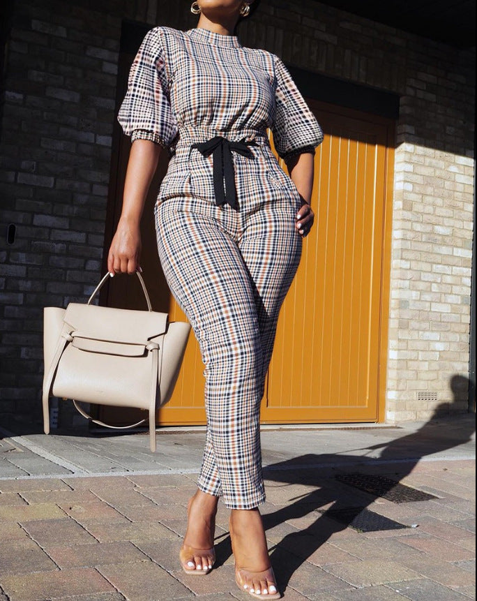 Spring And Autumn Trendy Street  Women's Clothing Three-Quarter Sleeve Fashion Casual Two Piece Pants Set 14