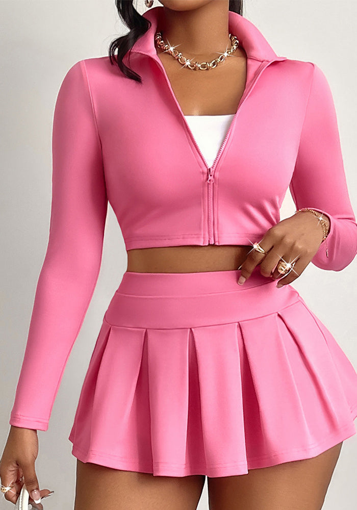 Women autumn and winter Casual Solid long-sleeved Top and Skirt two-piece set 8