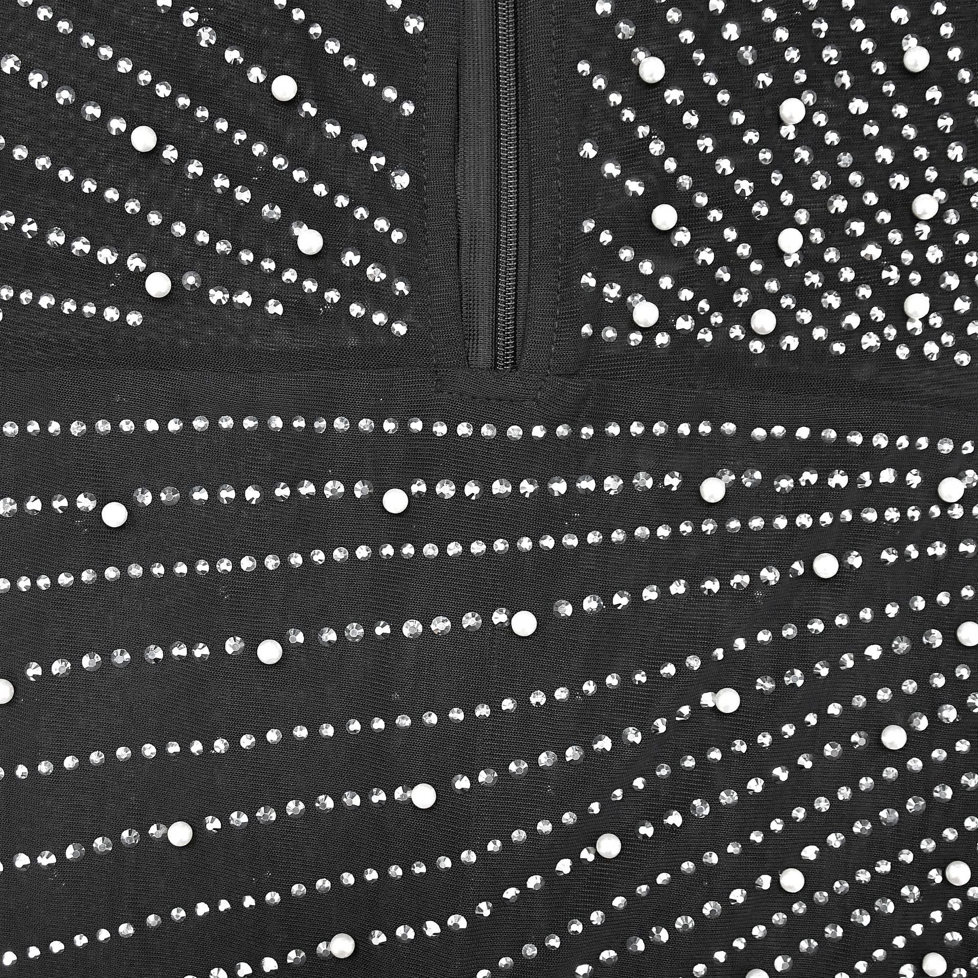 Women's Fashion Solid Color Mesh Beaded Long Sleeve Dress 23