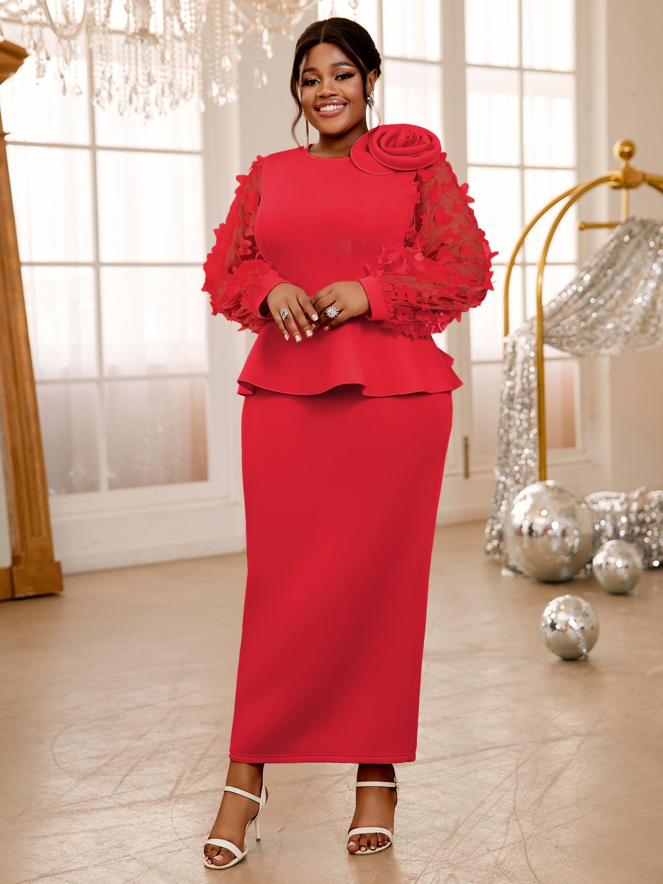 Women lantern sleeve ruffle party formal party dresses 9