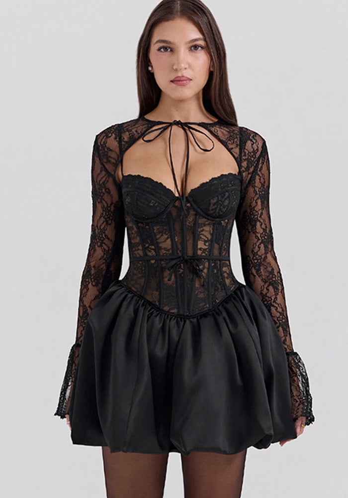 Women Autumn Sexy Lace Lace-Up Dress