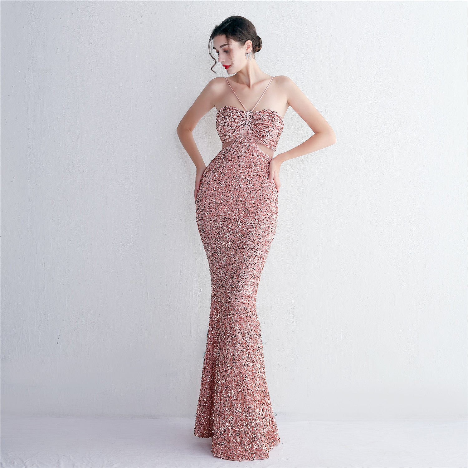 Velvet Sequin Sling Sequin Long Formal Party Slim Evening Dress 11