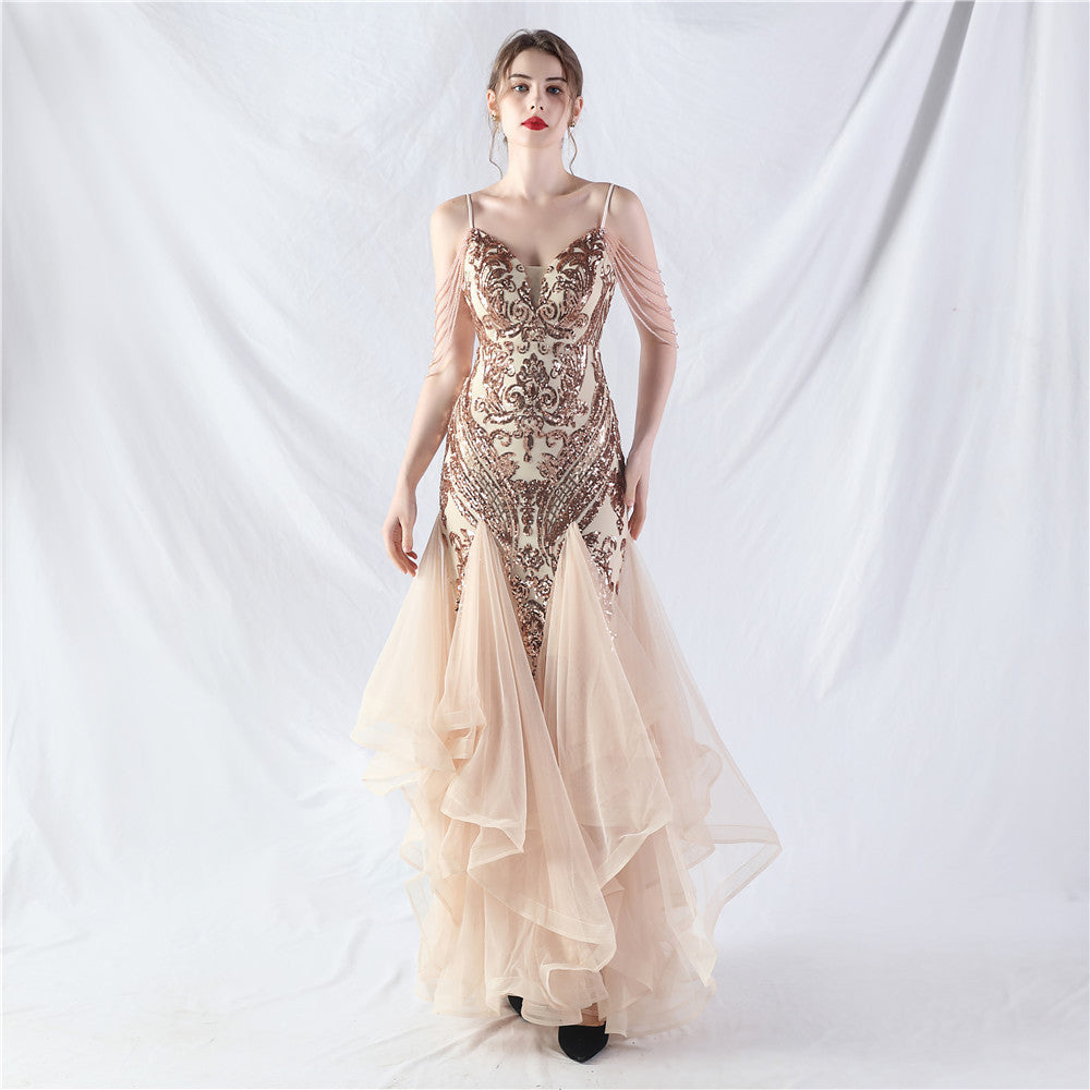 Sequin Patchwork Mesh Luxury Evening Dress 5