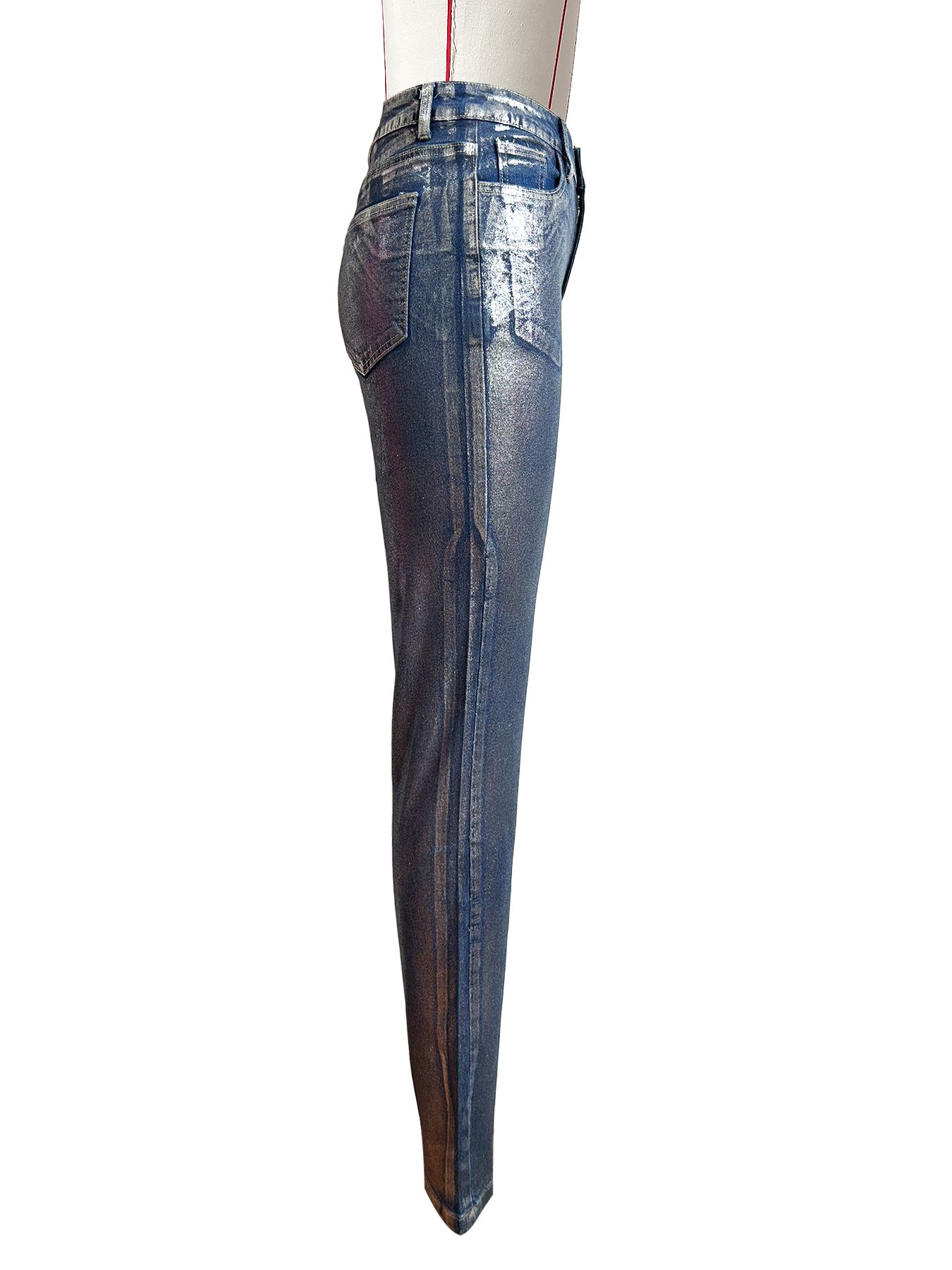 Women Shiny Hot Silver Stretch Denim Pant 7