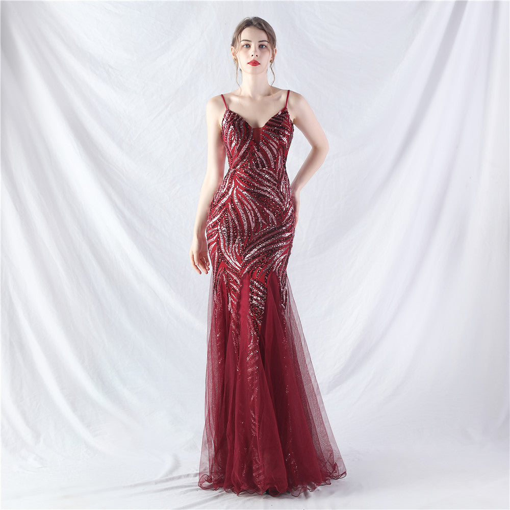Sequin Patchwork Mesh Strap evening dress 8