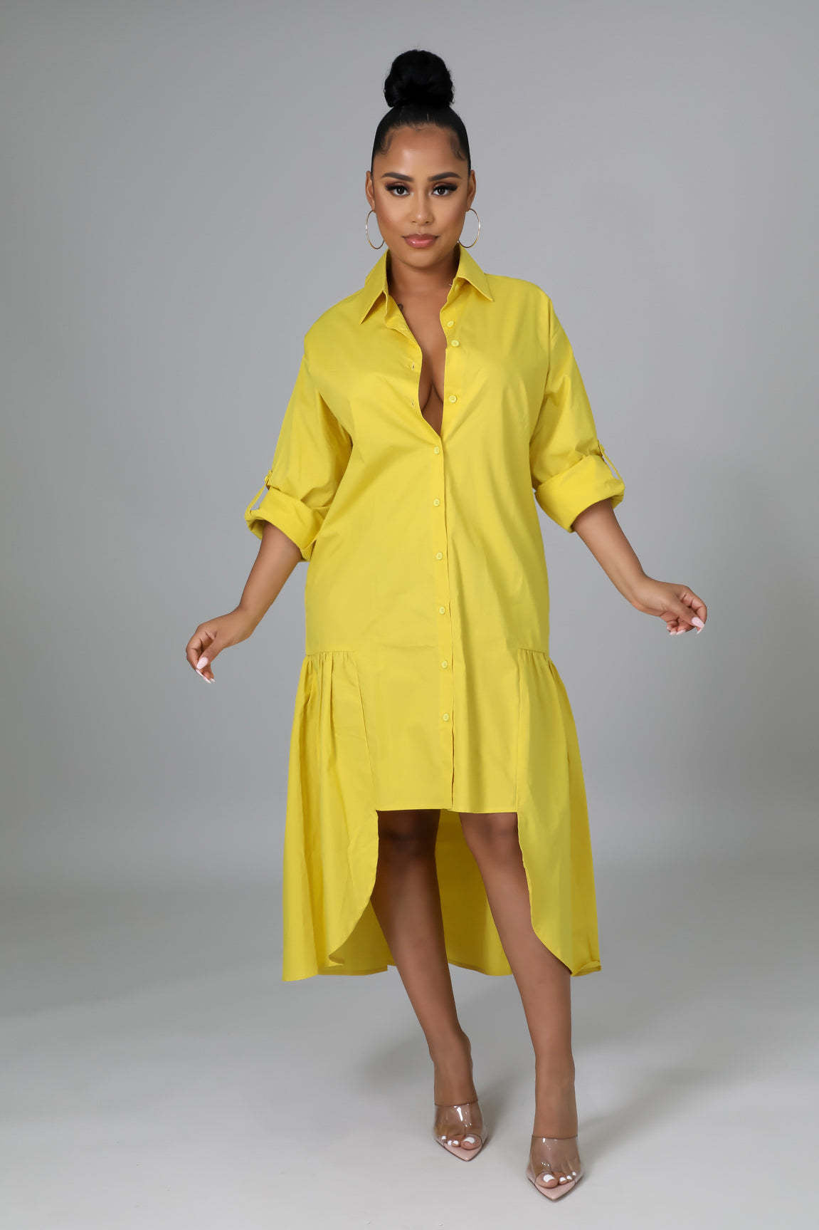 Women Loose Casual Button Shirt Dress 6