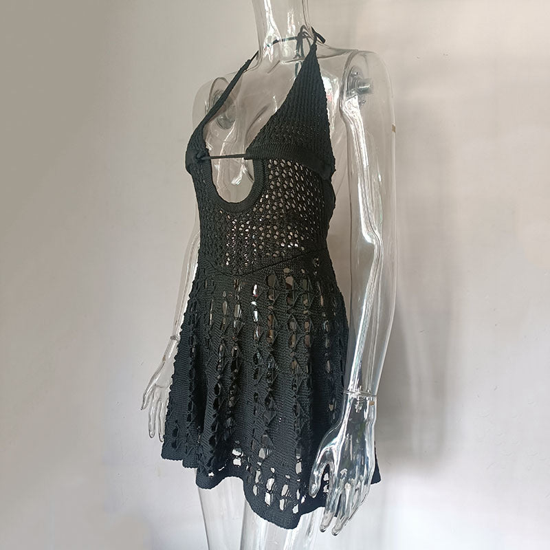 Women Summer Hollow Sexy Lace Holidays Knitting Dress 17