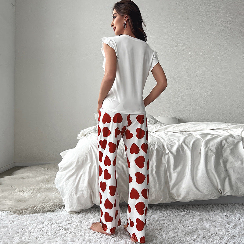 Women T-shirt And Printed Pants Casual Lounge Wear Set for Two 6