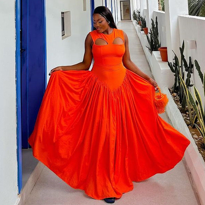 Women's Summer Round Neck Hollow Sleeveless Slim Long Dress 6