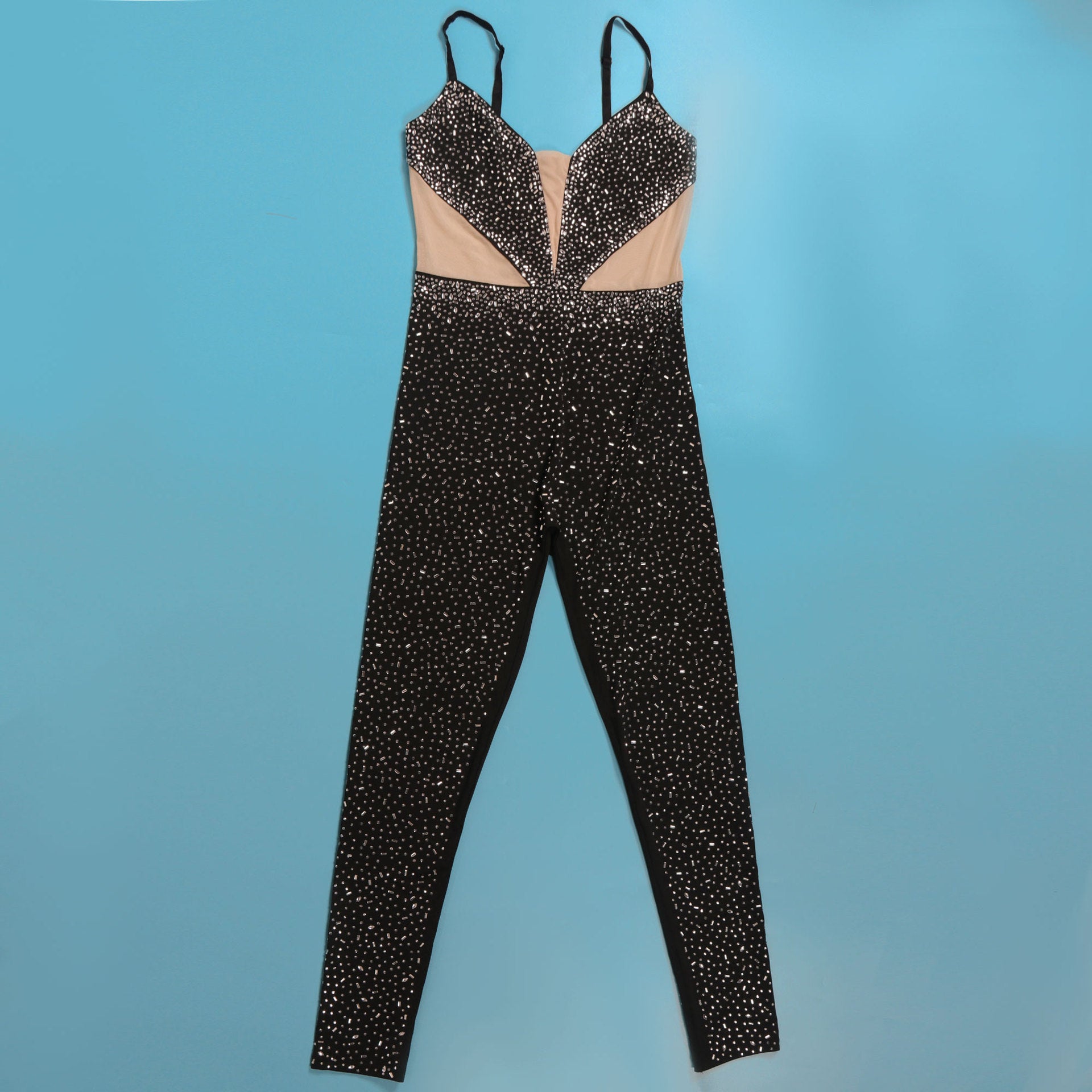 Women Beaded Stretch Suspender Bodycon Jumpsuit 22