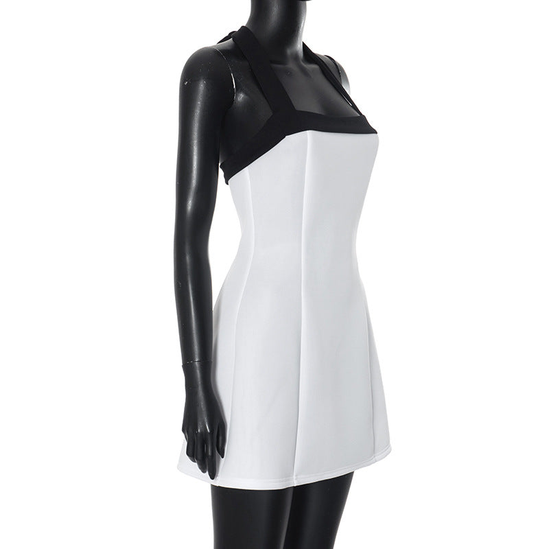 Women contrast color Halter Neck lace sexy dress 7