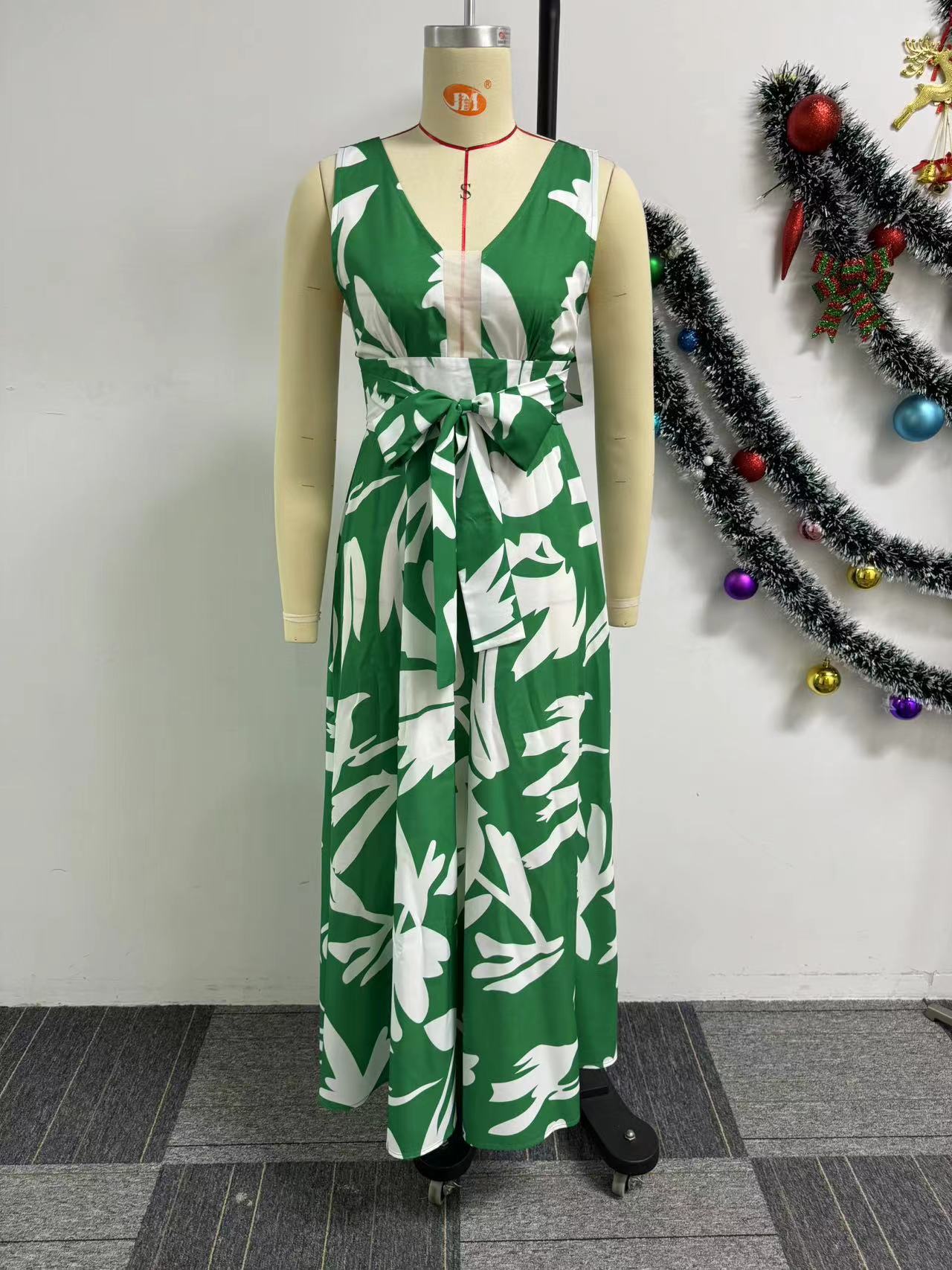 Women Summer Print Lace-Up Maxi Dress 6