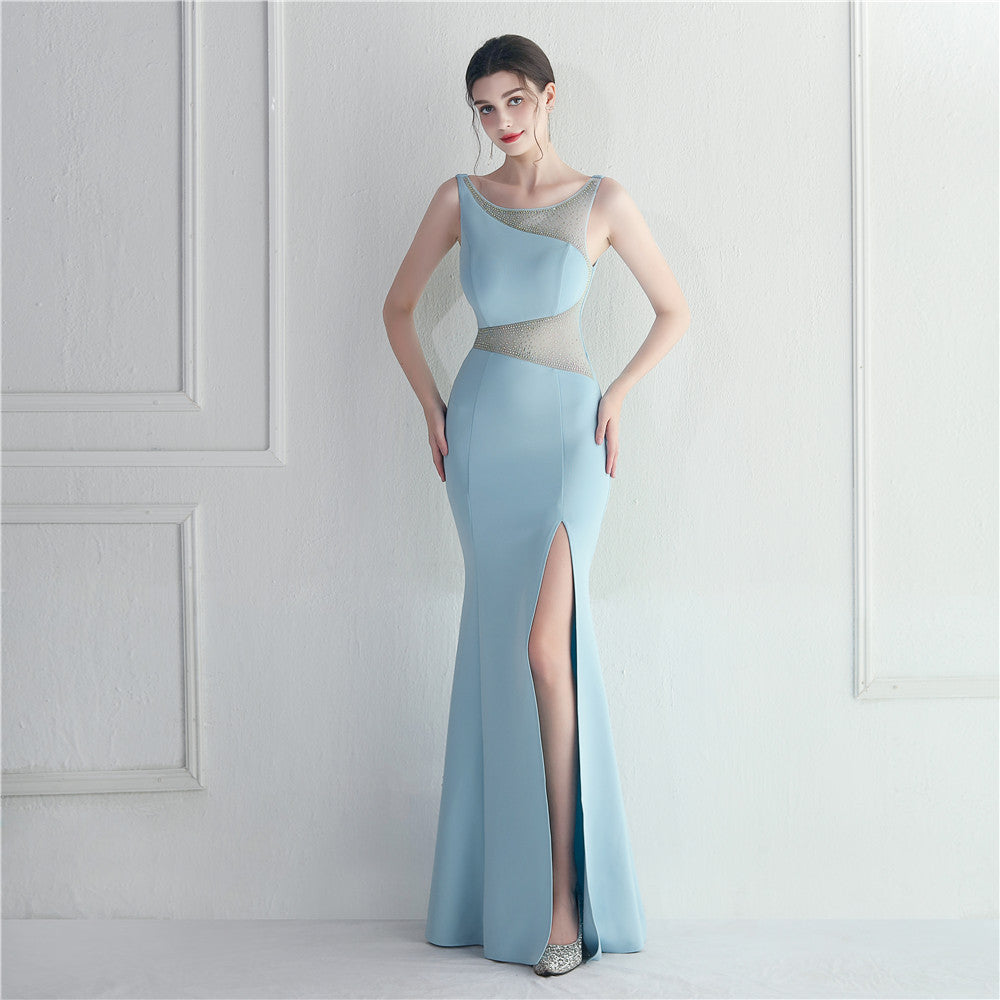 Beaded Mesh See-Through Bridesmaids Dinner Formal Long Evening Gown 11