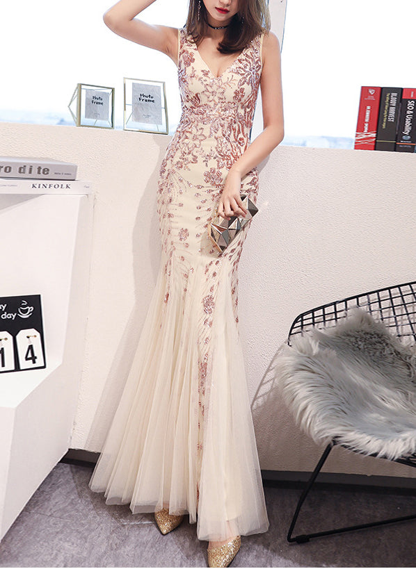 Evening dress female Formal Party Chic elegant annual meeting long fishtail sequin sexy dress 4