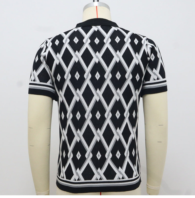 Men's Clothing Summer Jacquard Knitting Short Sleeve Polo Shirt 10