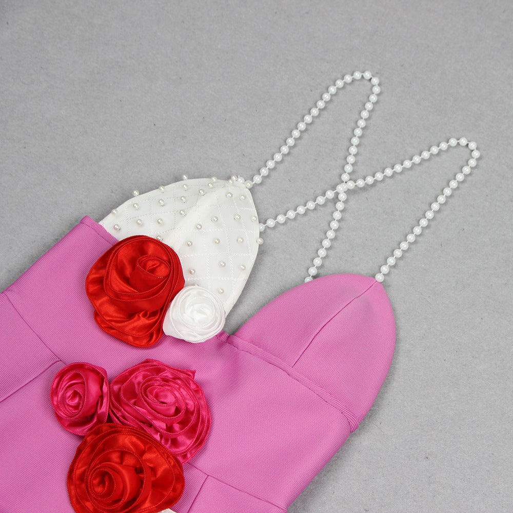 Pearl Strap Flower Sexy Short Bandage Sexy Dress 12