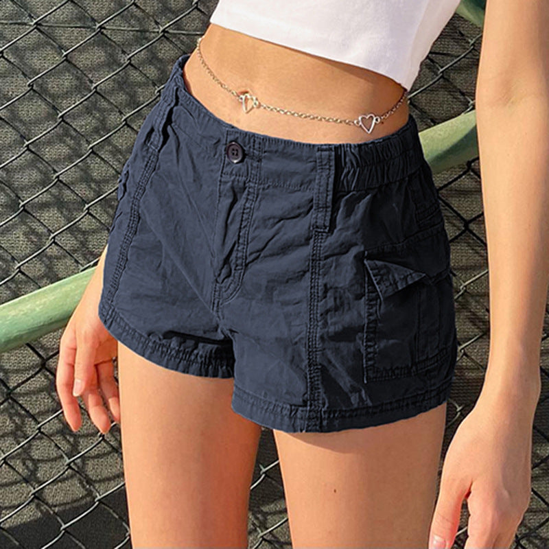 Women's Solid Color Slim Straight Low Waist Cargo Shorts 4