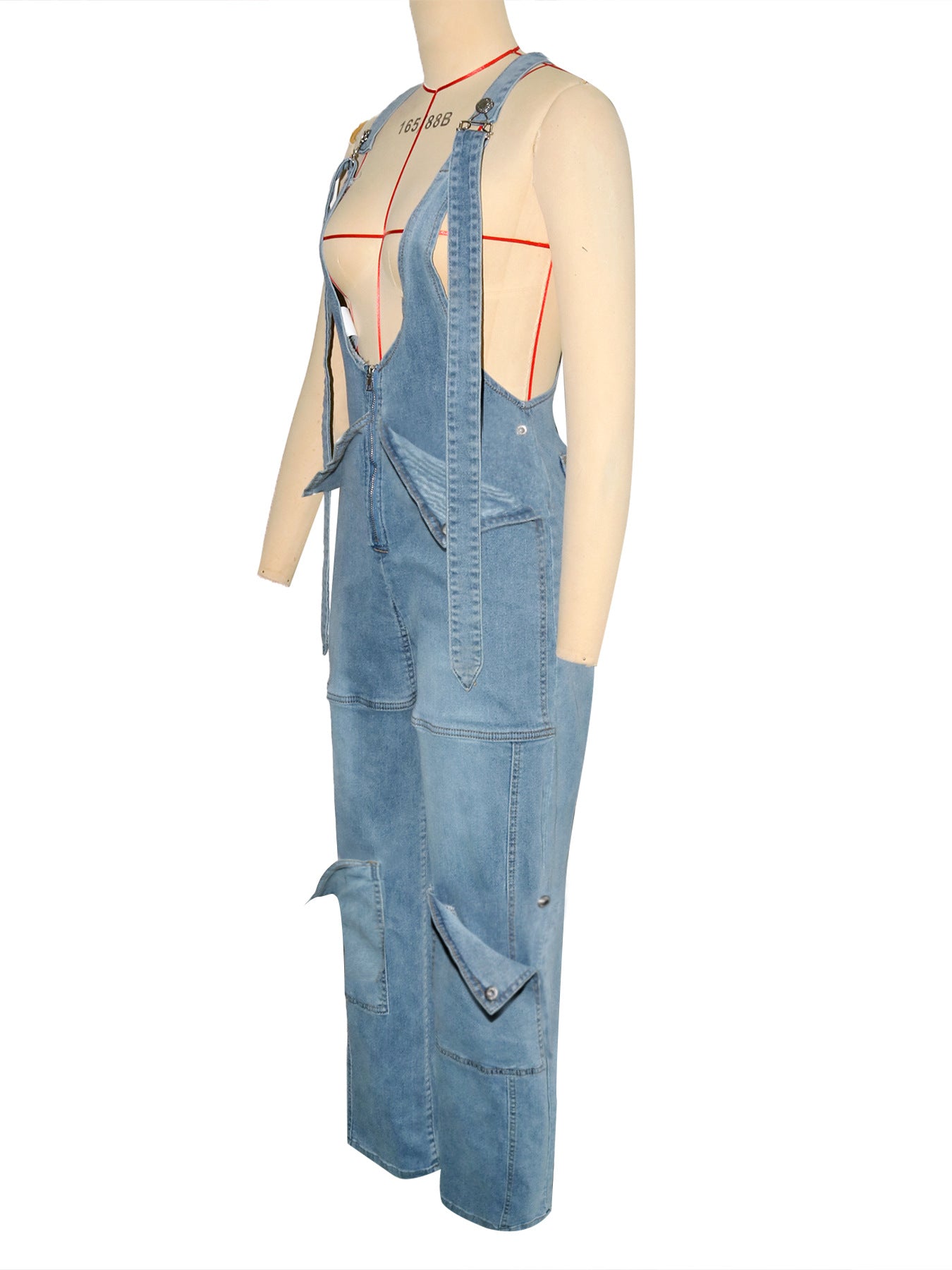 Women's Loose High-Waist Wide-Leg Denim Overalls Jumpsuit 8