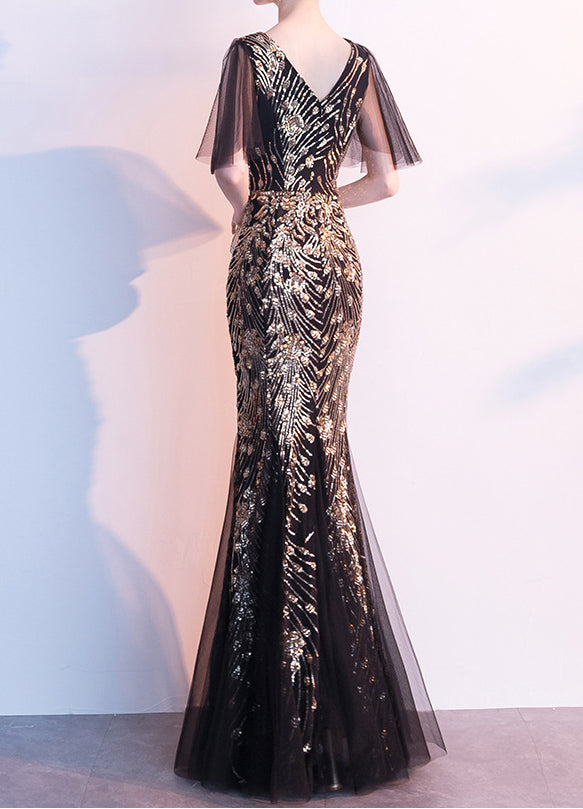 Women Gold Ladies Long Sequins Evening Dress Banquet Mermaid Dress 6