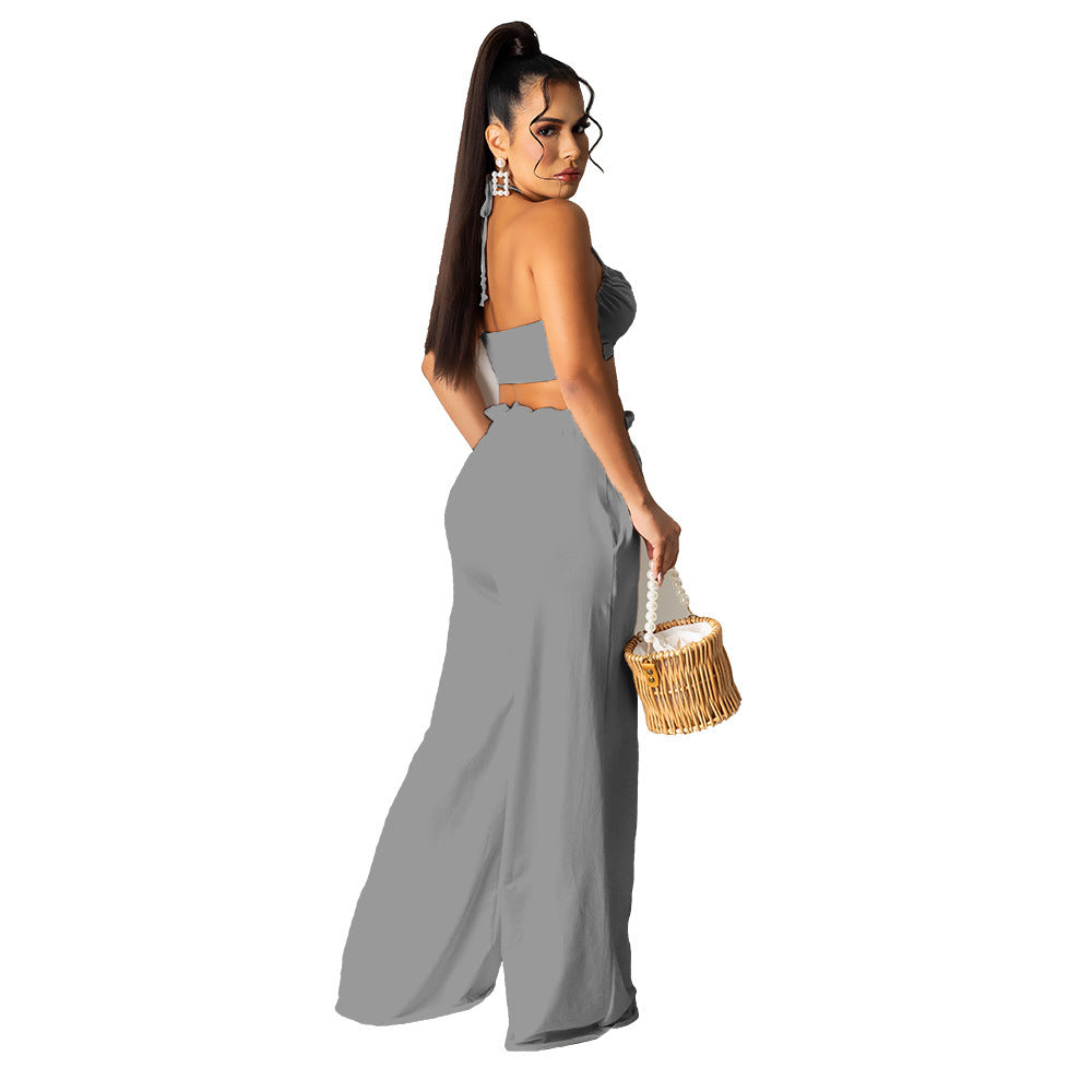 Women Bow Suspender Top and Pant French Summer Two-piece Set 5